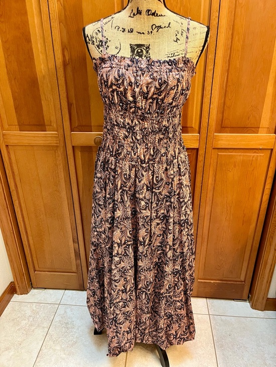 Madewell Brown Floral Smocked Midi Dress - Picture 2 of 4